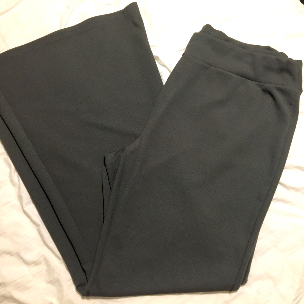Tall Grey/Gray Stretchy Ribbed Slacks with Elastic Waist and Bell Bottoms
